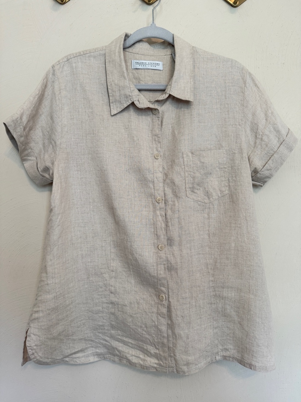 Pure linen oatmeal button up blouse